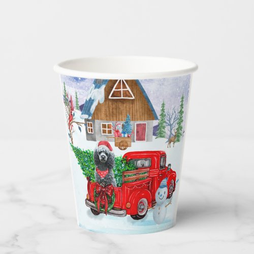 Poodle Dog In Christmas Delivery Truck Snow Paper Cups