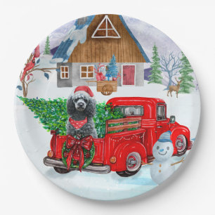 Poodle Dog In Christmas Delivery Truck Snow Paper Plates