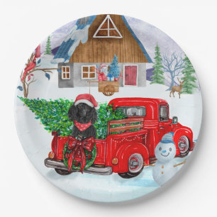 Poodle Dog In Christmas Delivery Truck Snow Paper Plates