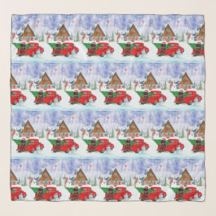 Poodle Dog In Christmas Delivery Truck Snow Scarf