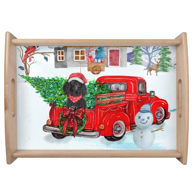 Poodle Dog In Christmas Delivery Truck Snow Serving Tray (Front)