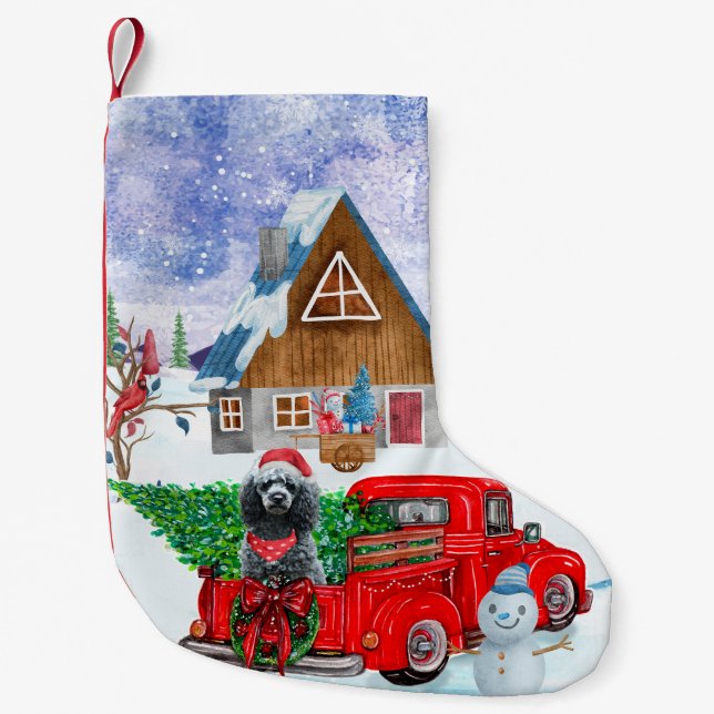 Poodle Dog In Christmas Delivery Truck Snow Small Christmas Stocking (Front)