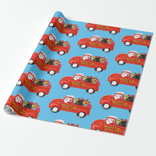 Poodle Dog in Christmas Delivery Truck Wrapping Paper (Unrolled)
