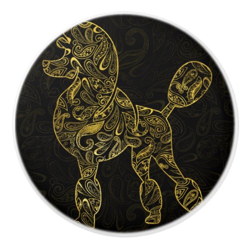 Poodle Dog in  Gold Paisley pattern Ceramic Knob