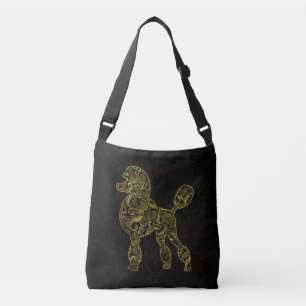 Poodle Dog in Gold Paisley pattern Crossbody Bag