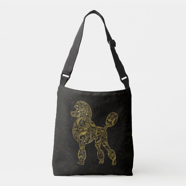 Poodle Dog in  Gold Paisley pattern Crossbody Bag (Front)