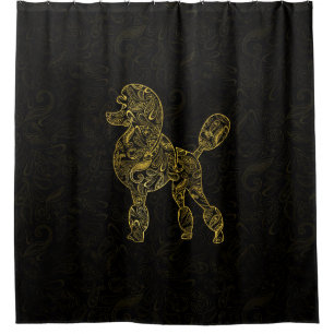 Poodle Dog in Gold Paisley pattern Shower Curtain