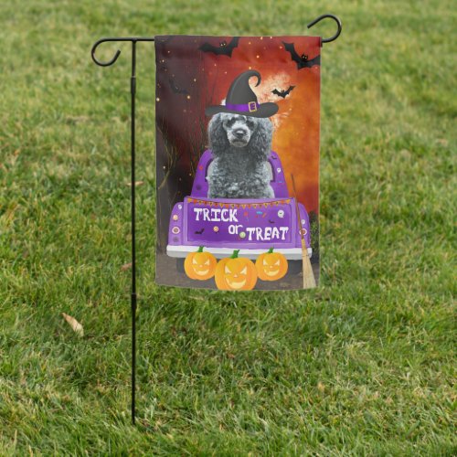 Poodle Dog in Halloween Truck  Garden Flag