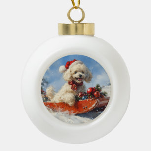 Poodle Dog in Sledge Let it Snow Christmas Ceramic Ball Christmas Ornament