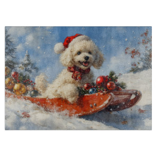 Poodle Dog in Sledge Let it Snow Christmas Cutting Board