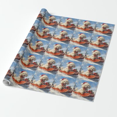 Poodle Dog in Sledge Let it Snow Christmas Wrapping Paper