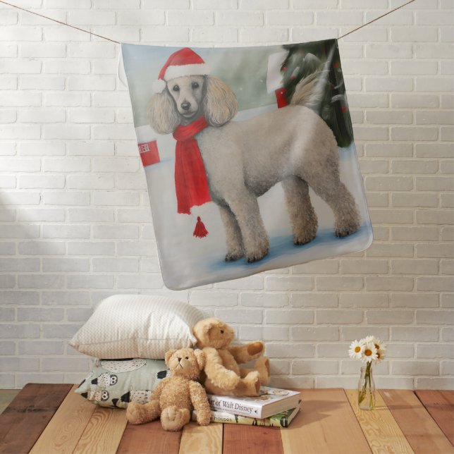 Poodle Dog in Snow Christmas Baby Blanket (In Situ)
