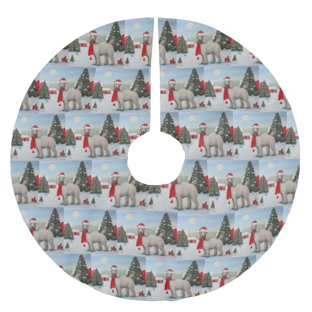 Poodle Dog in Snow Christmas Brushed Polyester Tree Skirt (Front)
