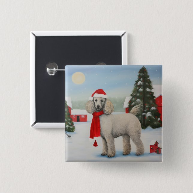 Poodle Dog in Snow Christmas Button (Front & Back)