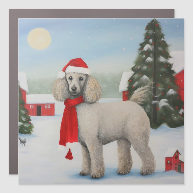 Poodle Dog in Snow Christmas Car Magnet (Front)