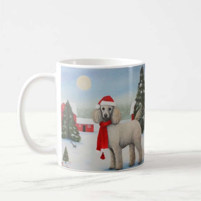 Poodle Dog in Snow Christmas Coffee Mug (Left)