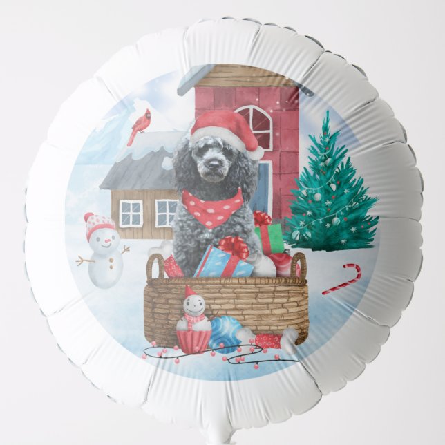 Poodle Dog In snow Christmas Dog House Balloon (Front)