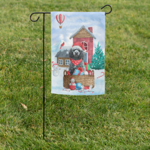 Poodle Dog In snow Christmas Dog House Garden Flag