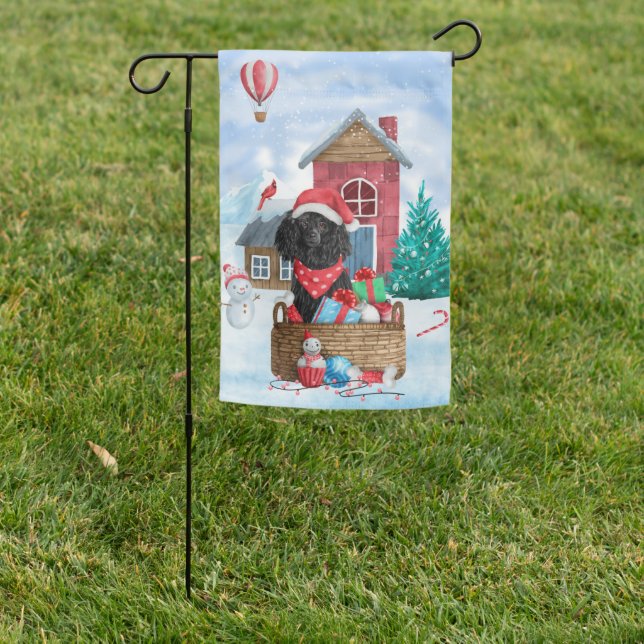 Poodle  Dog In snow Christmas Dog House Garden Flag (In SItu)