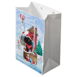Poodle Dog In snow Christmas Dog House Medium Gift Bag