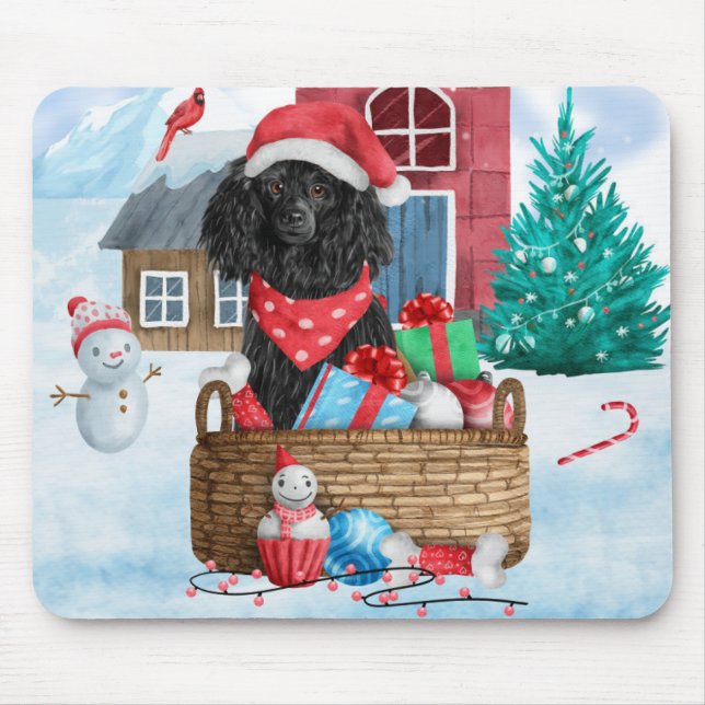 Poodle  Dog In snow Christmas Dog House  Mouse Pad (Front)