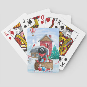 Poodle Dog In snow Christmas Dog House Poker Cards