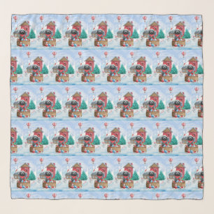 Poodle Dog In snow Christmas Dog House Scarf