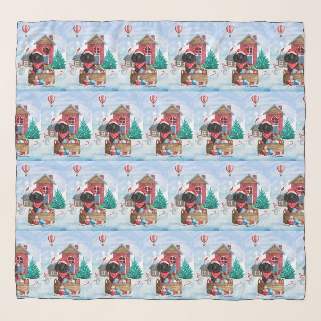 Poodle  Dog In snow Christmas Dog House Scarf (Front)
