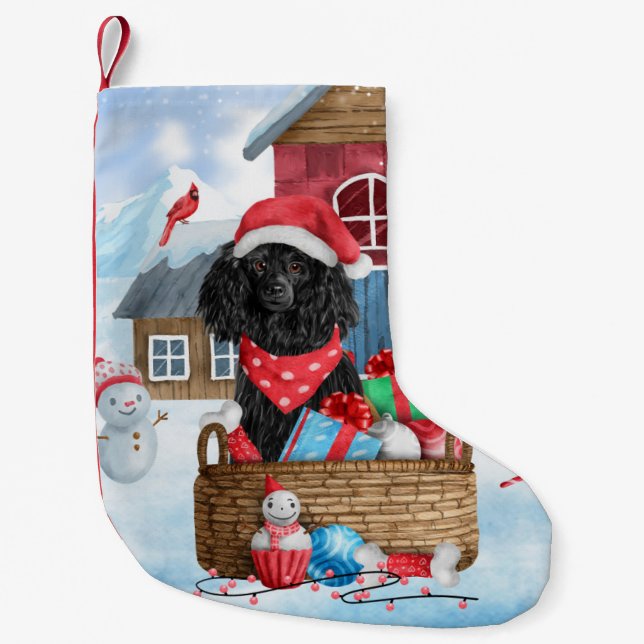 Poodle  Dog In snow Christmas Dog House Small Christmas Stocking (Front)