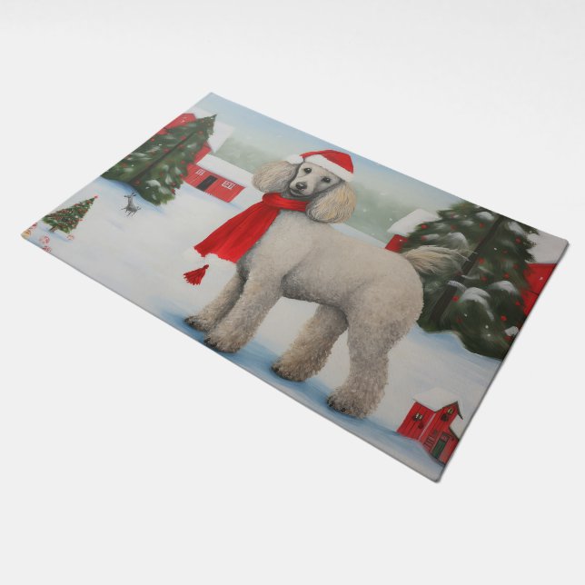 Poodle Dog in Snow Christmas Doormat (Angled)