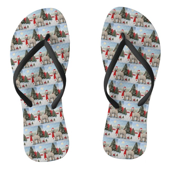 Poodle Dog in Snow Christmas Flip Flops (Footbed)