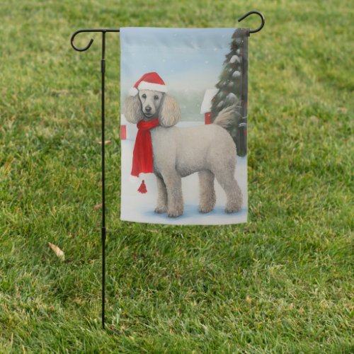 Poodle Dog in Snow Christmas Garden Flag