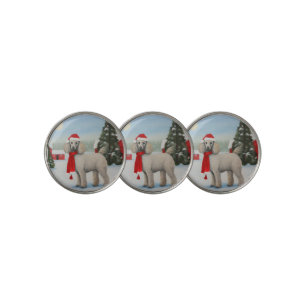 Poodle Dog in Snow Christmas Golf Ball Marker