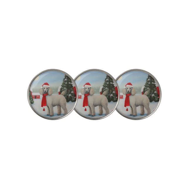 Poodle Dog in Snow Christmas Golf Ball Marker (3 Up)