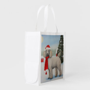 Poodle Dog in Snow Christmas Grocery Bag