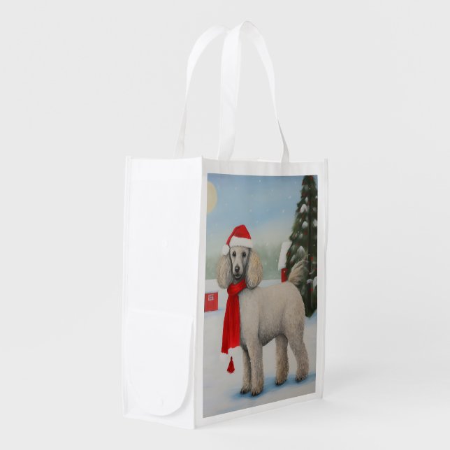 Poodle Dog in Snow Christmas Grocery Bag (Front Side)