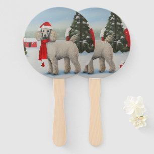 Poodle Dog in Snow Christmas Hand Fan