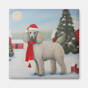 Poodle Dog in Snow Christmas Magnet