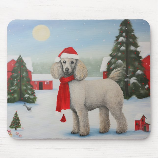 Poodle Dog in Snow Christmas Mouse Pad (Front)