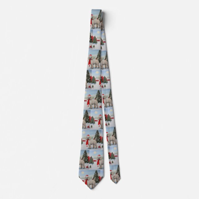 Poodle Dog in Snow Christmas Neck Tie (Front)