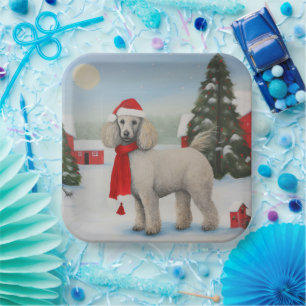 Poodle Dog in Snow Christmas Paper Plates