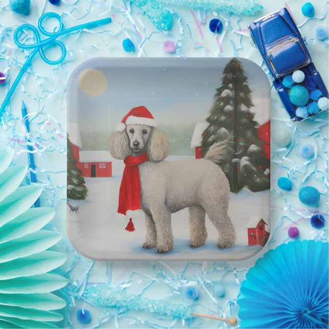 Poodle Dog in Snow Christmas Paper Plates (Party)