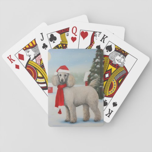 Poodle Dog in Snow Christmas Poker Cards