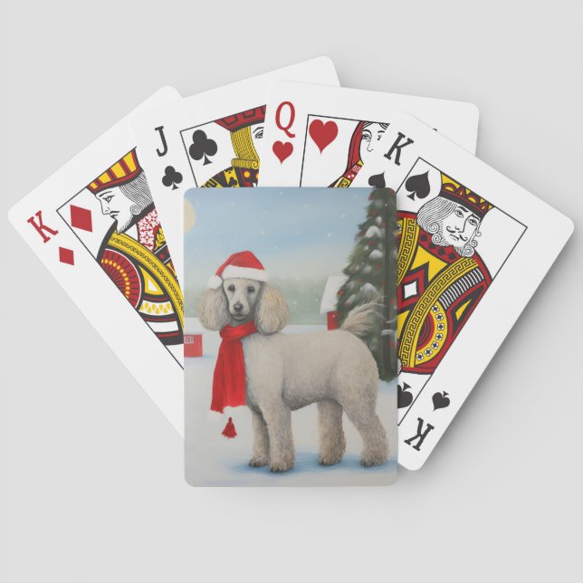 Poodle Dog in Snow Christmas Poker Cards (Back)