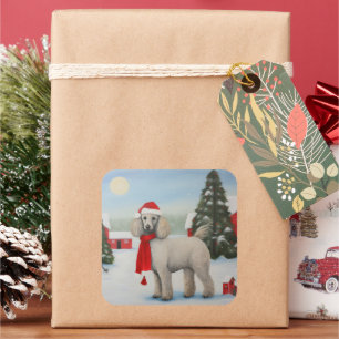 Poodle Dog in Snow Christmas Square Sticker
