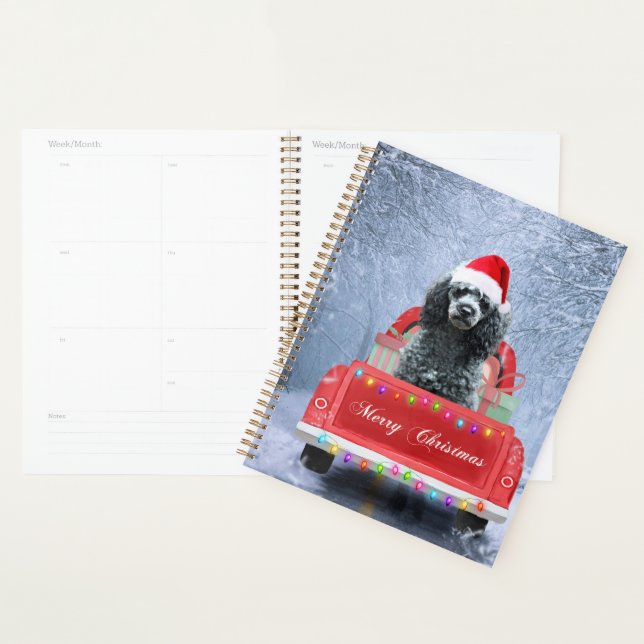 Poodle Dog in Snow sitting in Christmas Truck Planner (Display)