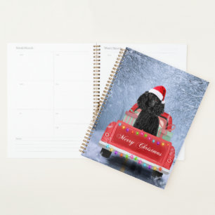 Poodle Dog in Snow sitting in Christmas Truck Planner