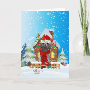 poodle Dog in snow with Christmas gifts Card