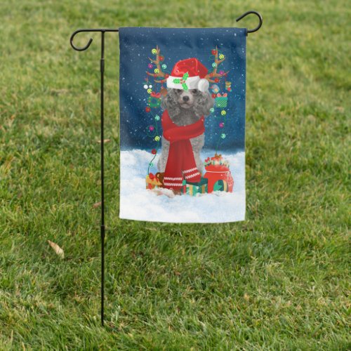 Poodle Dog in Snow with Christmas Gifts Garden Flag