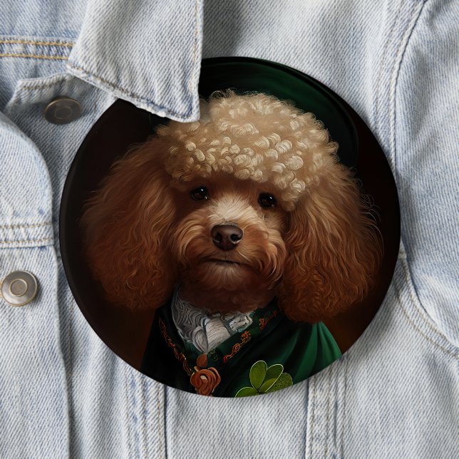 Poodle Dog in St. Patrick's Day Dress Button (In Situ)